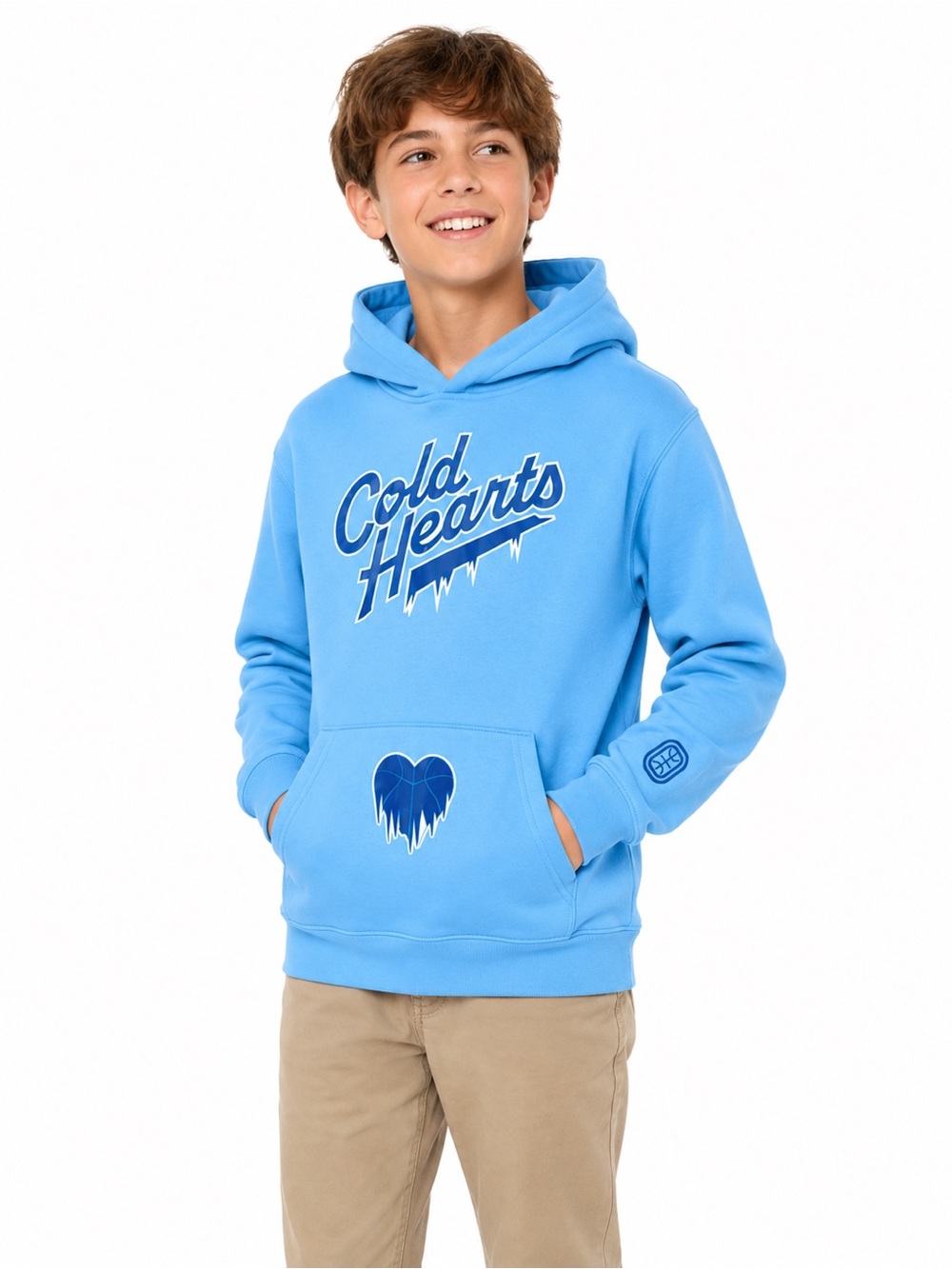 Overtime Cold Hearts Hoodie Youth Large Blue Graphic Sweatshirt